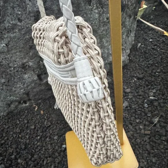 Jay Herbert by Sharif Woven Leather Crossbody Bag with Tassel – Beige/Ivory - Picture 6 of 15